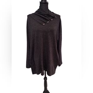 Elegant Charcoal Grey Button-Detail Tunic Sweater with Pockets- NWOT